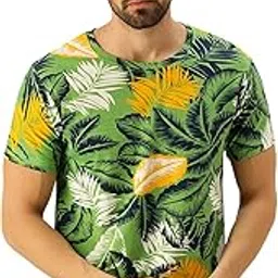 veirdo Pure Cotton Round Neck Regular Fit All Over Floral Print Half Sleeve Green T-Shirt for Men (Available in S to 2XL)-picture-43