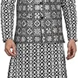 sojanya Men's Cotton White Embroidered Kurta and White Pyjama with Nehru Jacket-picture-12