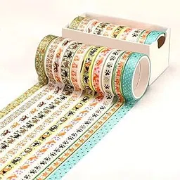 FunBlast Washi Tape - 10 Pcs Decorative Japanese Masking Paper Tape for Scrapbooking, Planners, Card, Gift Wrapping, DIY Decoration Tapes for and Art & Craft (Dog)-image-40