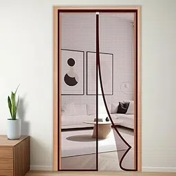 TurtleGrip Fiberglass Magnetic Door Mosquito Net | Strong Mesh Curtain with Full Frame Hook & Loop (210x100cm, Brown-image-86