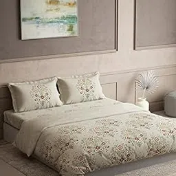 DDECOR Live beautiful Cotton Ethnic 180 TC King Bedsheet and Quilt with 2 Pillow Covers - Beige-picture-13