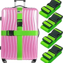 Luggage Straps for Suitcases TSA Approved - Neon Green, 4 PK - Premium Nylon Belts for Suitcase, Briefcase & Travel Bag - Adjustable Strap Length 46" - 78"-image-0