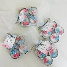 Yellow Petal Soy Wax Baby Shower Tealight Candles Gift Set, Pack Of 4, Vanilla Scented, Packed In Net With A Thank You Tag (8 Set7.5 X 7.5 Cm, Cm)-image-4