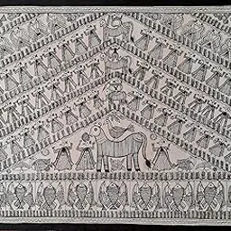Hand-Painted Godna Folk Art Painting (Black & White) - Madhubani Tribal Wall Art - Traditional Dancing Figures and Nature Motifs on Handmade Paper - Authentic Madhubani Art Painting - Handmade Mithila Folk Art on Paper - Traditional Indian Wall Decor-image-50