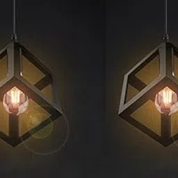 WHITERAY Sqaure Metal Frame Black Pendant Hanging Light Artisan Black Metal Ceiling Lamp, Ambient Home Lighting Fixture for Bedroom, Hallway, Events (Pack of 2) (with Bulb)-picture-29