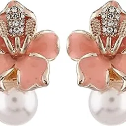 shining diva fashion Latest Stylish Western Crystal Pearl Gold Plated Stud Earrings for Women (rrsd11821er), Peach-picture-24