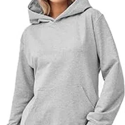 Women's Full Sleeve Hooded Neck Loopknit Solid Sweatshirt Hoodie for Women (Grey)-image-53