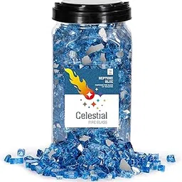 Celestial Fire Glass High Luster, 1/2" Reflective Tempered Fire Glass in Neptune Blue | 10 Pound Jar-picture-11