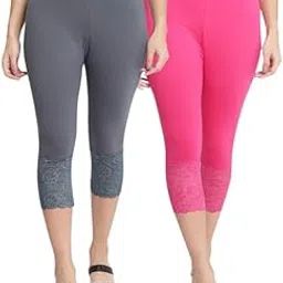 gracit 100% Cotton Lycra Lace Capri Leggings for Women | Stylish Net Capri for Girls - (Pack of 2)-picture-15