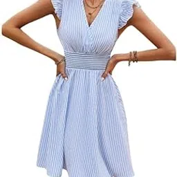 fensir Women's Striped Printed Mini Dress – Lightweight & Comfortable Blue-picture-37