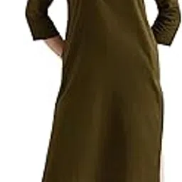 saadaa Women's Linen Straight Fit Straight Long Kurta Airy Plain Kurta, 3/4 Sleeve, Knee Length Kurtis with Pockets, Casual and Office Wear image 1