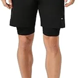 berge' Double Layer 2 in 1 Running Sports Shorts with Inner Tights for Men Gym Tight Short with Secure Zipper Pockets for Phone and Valuables-image-20
