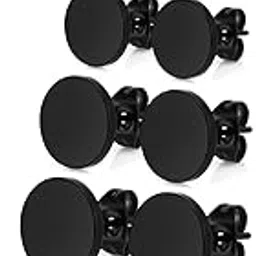 jewelrieshop Dot Earrings Men Black Studs Silver Stainless Steel Disc Circle Round Flat CZ Earring Set for Women (3mm-10mm,5-6 Pairs,Black/Silver)-picture-32