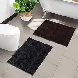 Kuber Industries Pack of 2 Anti Skid Microfiber Outdoor Mats for Home Entrance | Indoor & Outdoor Paidan | Doormats for Main Door Entrance of Office | Leaf Design - Brown & Grey image 1