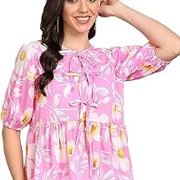 masalli fashion Women's Peach Animal Printed Tie-up Top-picture-25