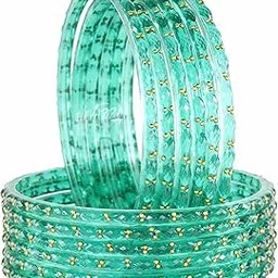 lavazza Raindrop Glass Bangles Set For Women & Girls with Zircon Diamond Stone & Beads | Trendy Transparent Crystal Glass Bangles | Fancy Kanch ki Chudi Set | Bangles for Wedding, Party- Set of 12-picture-29