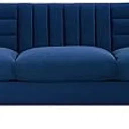 ZENTARA Modern Luxury Velvet Sofa | 3-Seater Channel Tufted Back with Gold Metal Legs | Living Room Couch | Blue-image-2