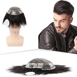 Artello® AUSTRALIAN Hair Patch for Men, 4D French Lace, 0.03 mm Invisible Frontal Hairline, Ultra Thin, Trim-able PU, 100% Remy Human Hair Wig (Colour: Natural Black) (10x8) image 1
