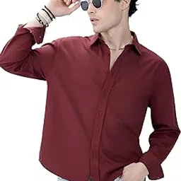 we kaika Men's Cotton Casual Stylish Solid Classic Collar Slim Fit Shirt-picture-16