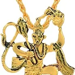 Gold Plated Brass God Hanuman Bajrang Bali Pendant Chain Necklace Temple Jewelry for Men/Women-image-7