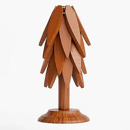 Lakdibaaz | Wooden Trivets Coasters for Hot Dishes, Tree Shape Trivet Set for Decorative Christmas Tree Shape Foldable Heat Resistant Pads for Teapot Pans Bowl Kitchen Table 4 inch.-image-8