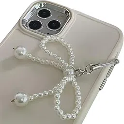 Snowy Shop Coquette Pearl Korean Bow Phone Charm – Stylish Beaded Mobile Chain & Hanging Accessory for Girls & Women White-image-32