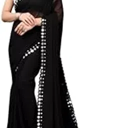 dharmee Madhuri Dixit Women Georgette Embroidered Saree with Black Blouse-picture-19