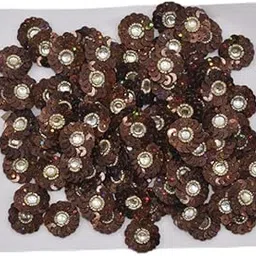 Kalka Traders Zari Sequence Flowers with White Stone Appliques Patches for Embroidery, Suits, Saree, Blouse, Duppata, Decoration, and Craft Making (Brown)-picture-22