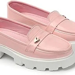 evoltar Women Chunky Loafer Moccasins Casual Chunky Sole Glossy Finish Pull on Arrow Shoes for Women-picture-14