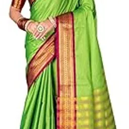 Women's Kanjivaram Banarasi Silk Saree with Blouse Piece, Traditional Indian Wear (GreenPink)-picture-56