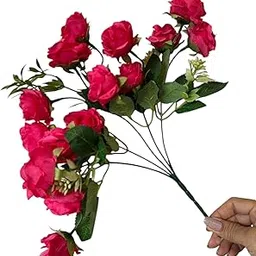 Garden Art Pack OF1 Artificial Small Rose Flowers Bunch, 5 Heads with 15 Flowers and Buds, 35 cm, Without Pot Wedding and Home Decor GAASRFB-5H-35RP (Rose Pink)-picture-23