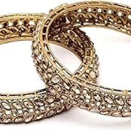 karatcart Gold Plated Leaf Design Golden Kundan Studded Set of 2 Bangles Set for Women-picture-37