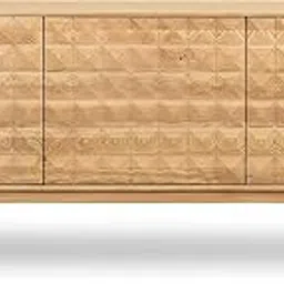 Bablon Abbie 71-Inch Solid Wood Sideboard – Mid-Century Modern Buffet Cabinet with 3 Push-to-Open Doors, Handcrafted Geometric Front Design, Natural Oak Finish (Oak)-picture-20