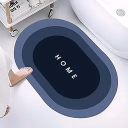 Home Floor Mat for Entrance & Bathroom – Quick Dry Anti Slip Washable Rubber Base Soft Absorbent Carpet Rug for Home, Bedroom & Kitchen | Modern Oval Door Mat (60×40 cm, Navy Blue Design)-picture-19