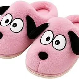 krystle Unisex Cartoon Dog Plush Slippers for Men & Women – Winter Warm Indoor House Slippers with Soft Sole, Cute Animal Design (Pink,Multisize)-picture-31