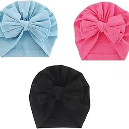 Blue Pink Black Turban Bow Cap for Baby Girl & Boy - Perfect for Photoshoot, Day Out, Hospital - Age 3 to 36 Months-picture-27