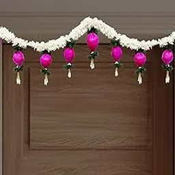 AWANI TRENDS Handmade Toran Gajra with Pink Lotus – Decorative Door Hanging for Home, Temple, Wedding,Diwali & Festive Decor – Indian Floral Bandhanwar(105 CM)-image-99
