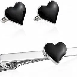 Heart Cufflink and Tie Clip Combo for Men | Available in Red & Black Heart Design | Valentine Love Collection | Romantic Gift for Him | Premium Brass Material | Elegant Gift Box Packaging-image-28
