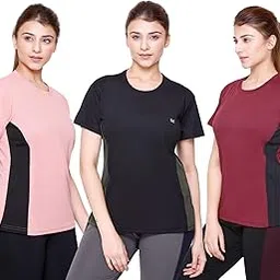 Women's Dry Fit Polyester Round Neck Half Sleeve T-Shirt Pack of 3 | Gym T-Shirt | Sports T-Shirt | Dry Fit T-Shirt for Women | Gym Wear for Women | Gym Workout-image-26
