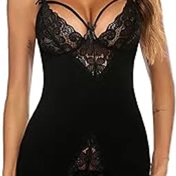 xivir Women's Lace Trim Chemise Nightwear, Strappy V-Neck Bodycon Sleepwear-picture-20