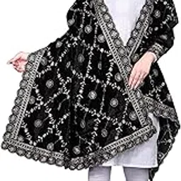 manshhvi fashion Women's Floral Ethnic Wear Embroidery Zari & Sequence Work 2.30 MTR Velvet Dupatta Chunni for Ladies Bridal Ceremony Wedding House Warming Pooja Rituals-picture-37