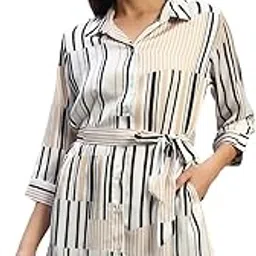Women's Striped 3/4th Sleeves Spread Collar Casual Long Tunic (P_LLTNC00012)-image-11