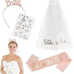 PATPAT 4pcs Bride To Be Decoration Set, Rose Gold Bachelorette Party Decorations Hen Party Bride To Be Decoration Set Combo Bridal Shower Decorations Kit Accessories -Sash, Veil, Headband, Stickers-picture-27