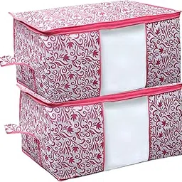 Kuber Industries Rectangular Leaf Design Non Woven 2 Pieces Underbed Storage Bag, Organizer, Blanket Cover (Pink, 65 Cm X 45 Cm X 31 Cm)-picture-23