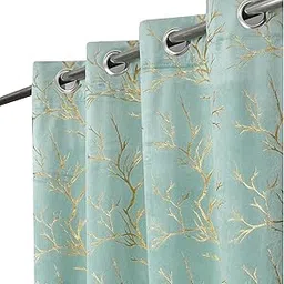 FABDRAPE Heavy Velvet Fabric Room Darkening Curtains 7 Feet For Door, Aqua Island, Pack Of 2 Pieces, Floral, Opaque, Grommet Curtains image 1