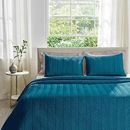 DDecor 100% Cotton 210 TC Embroidery Bed Spread-CQ 1-Insignia-Carribean Blue-image-23