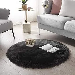 CottonFry Faux Sheepskin Fur Area Rugs Round Fur Throw Rug Floor Mat Circular Carpet for Bedroom Soft Circle Kids Play Mat (24x24, Black Round)-picture-13