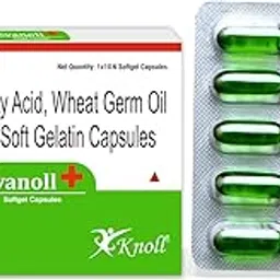 Knoll Healthcare Evanoll Plus Omega 3 Fish oil Capsules Fatty Acid Wheat Germ Oil & Vitamin E Capsules Hair Skin joint health 10 Capsules (Pack of 1) image 1