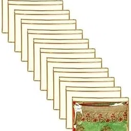 KEROK Plastic Saree Bags/Covers For Storage Set Of - 12 Big Size Single (16 X 14 Inches) With Zip Closure For Clothes Bags And Wardrobe Organizer With Transparent Cover,Beige-picture-48