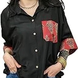 youthnic Women's Cotton Blend Checked Printed relex Fit Pocket Boxy Shirt Style Top | Top for Women | Office wear Shirt Top-picture-23
